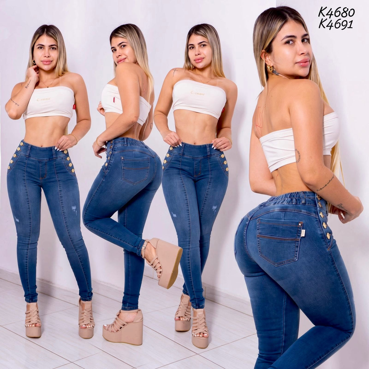 Jeans Skinny Pretina Encauchada Strech - Ref K4680