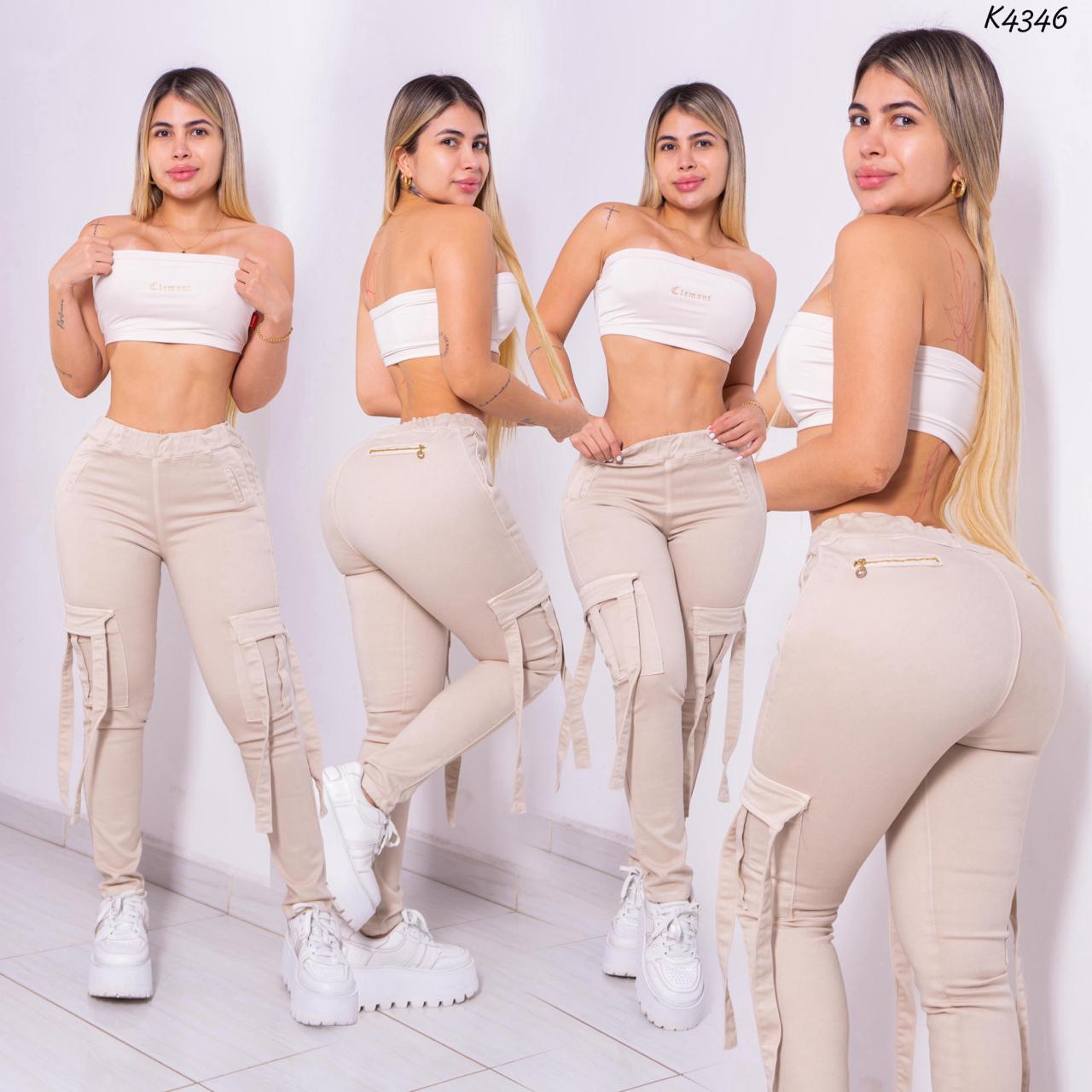 Jeans Cargo Stretch Beige - Ref K4346 - K4346-01.jpg