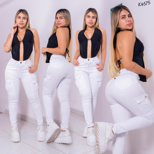 Jeans Cargo Stretch Blanco - Ref K4575 - K4575-01.jpg