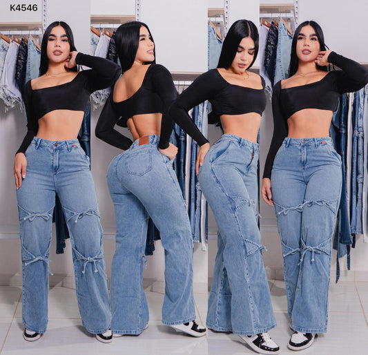 PANTALÓN MOM FLAT CORBATAS TELA RIGIDA K4546♥️ENVIO GRATIS♥️