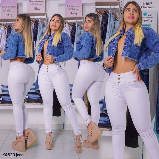 Jeans Skinny Pretina Ancha Blanco Strech - Ref K4629