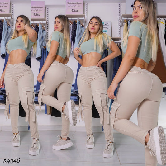 Jeans Cargo Stretch Beige - Ref K4346