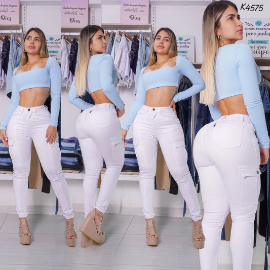 Jeans Cargo Stretch Blanco - Ref K4575
